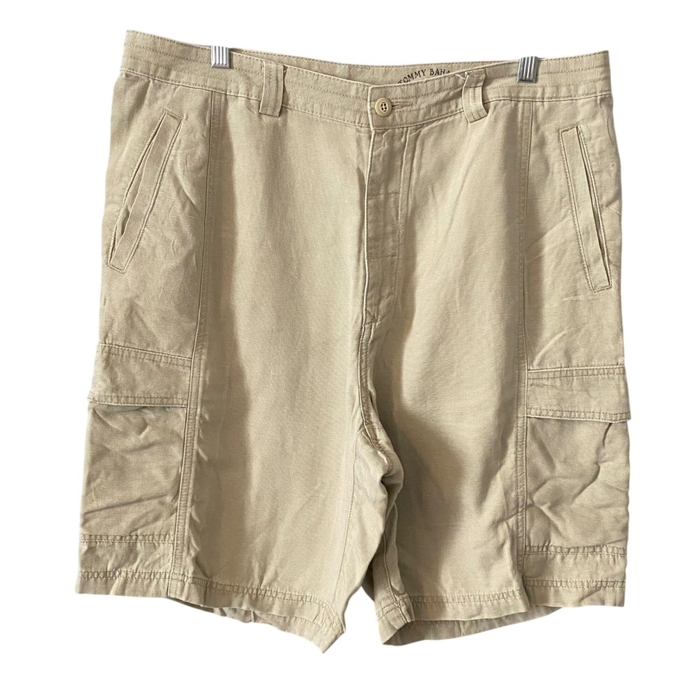Tommy Bahama Relax Men Sz 36 Khaki Cargo Shorts Tencel Cotton Tan Utility